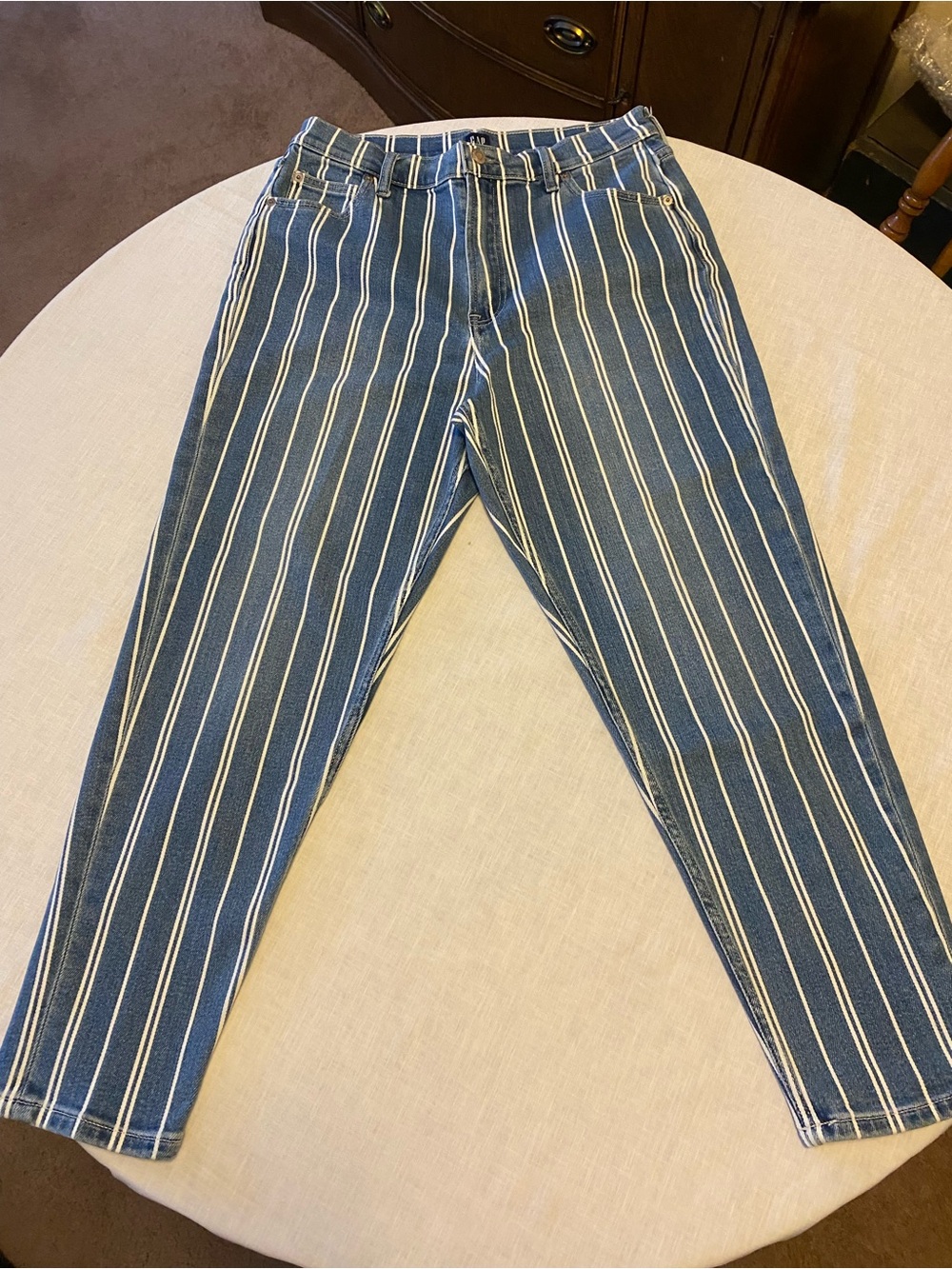 GAP Blue Jeans with White Vertical Stripes
